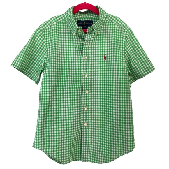 Ralph Lauren Other - Ralph Lauren Boys Green Gingham Short Sleeve Button Down Shirt Size S 8 Cotton